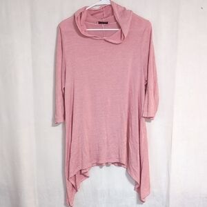 Cest La Vie Pink Asymmetrical Hem Hooded Light Sweater Half Sleeve Size Medium